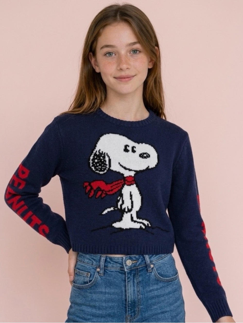 Peanuts Snoopy Blue Cute Cartoon Trendy Sweater-XL Youth or XS Ladies